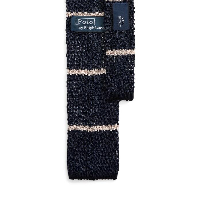 men navy striped knit silk tie