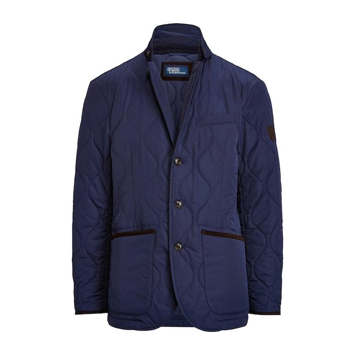 men navy suede-trim quilted jacket