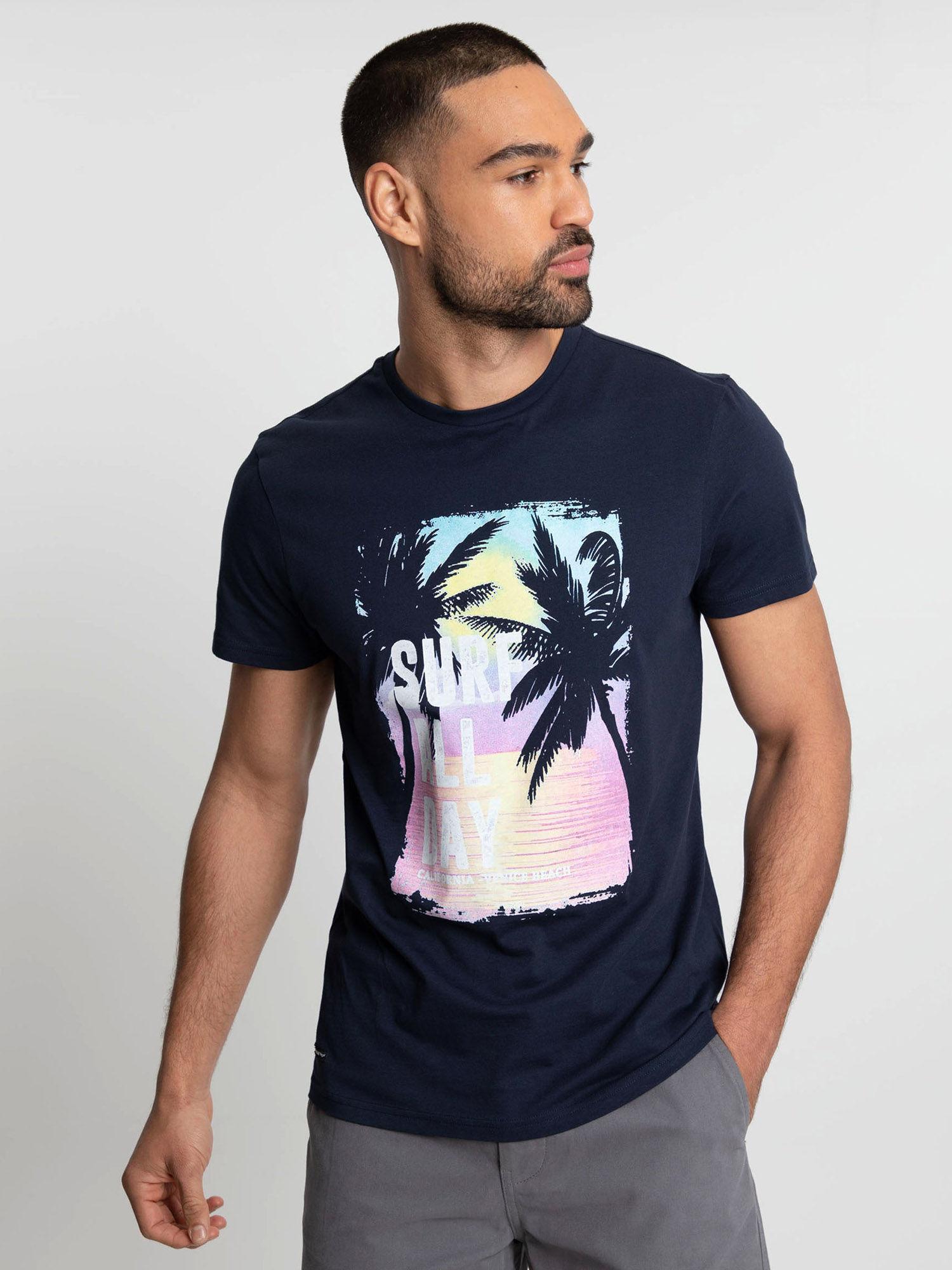 men navy surf all day print t-shirt