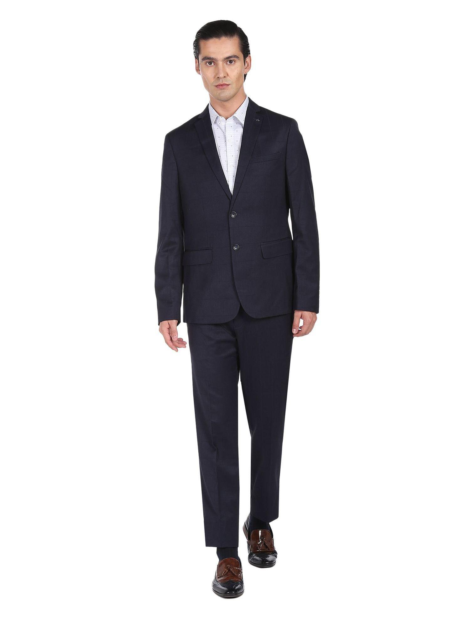 men navy tailored regular fit windowpane check two piece suit