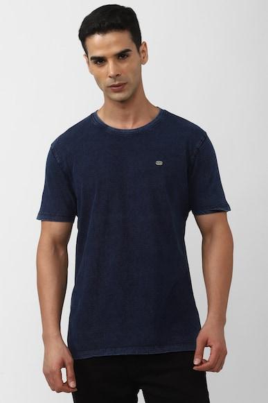 men navy textured crew neck round neck t-shirts