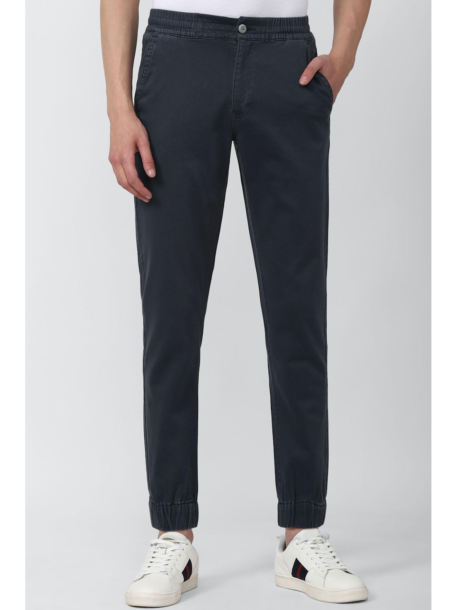 men navy textured regular fit trousers