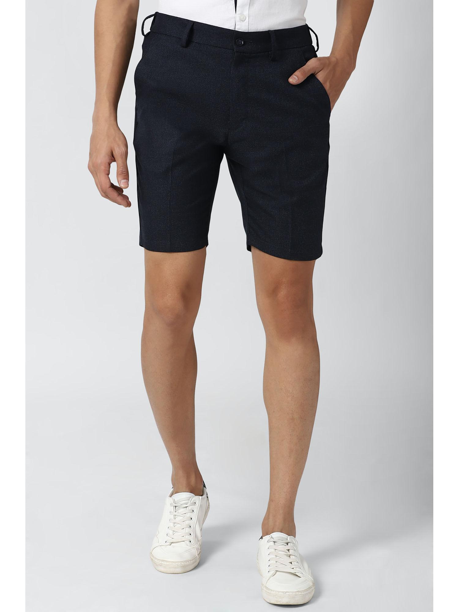 men navy textured slim fit casual shorts