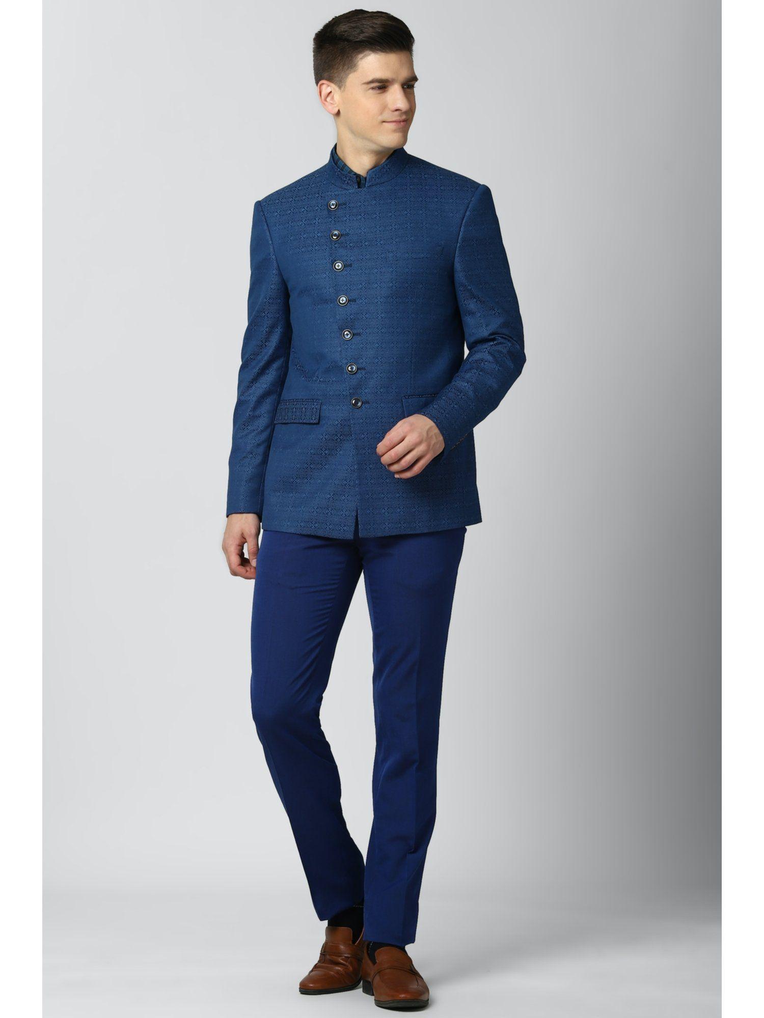 men navy textured slim fit formal two piece suit (set of 2)