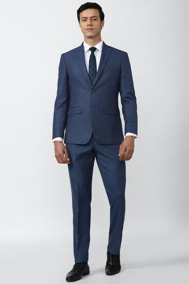 men navy textured slim fit formal two piece suit