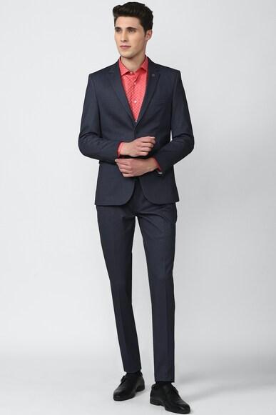 men navy textured slim fit formal two piece suit