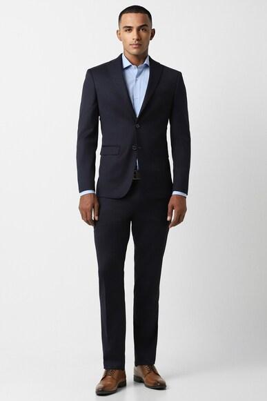 men navy textured slim fit formal two piece suit