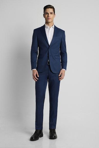 men navy textured slim fit formal two piece suit