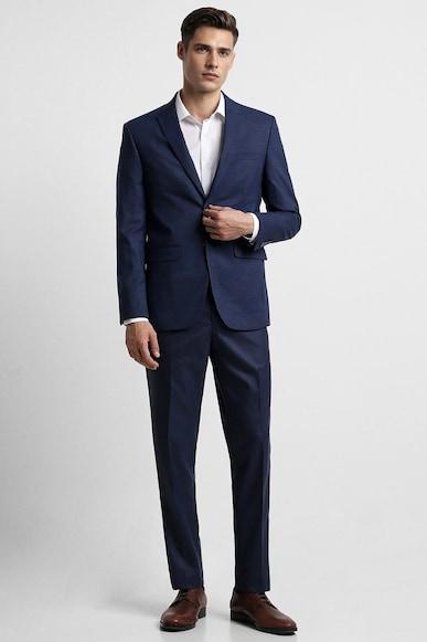 men navy textured slim fit formal two piece suit