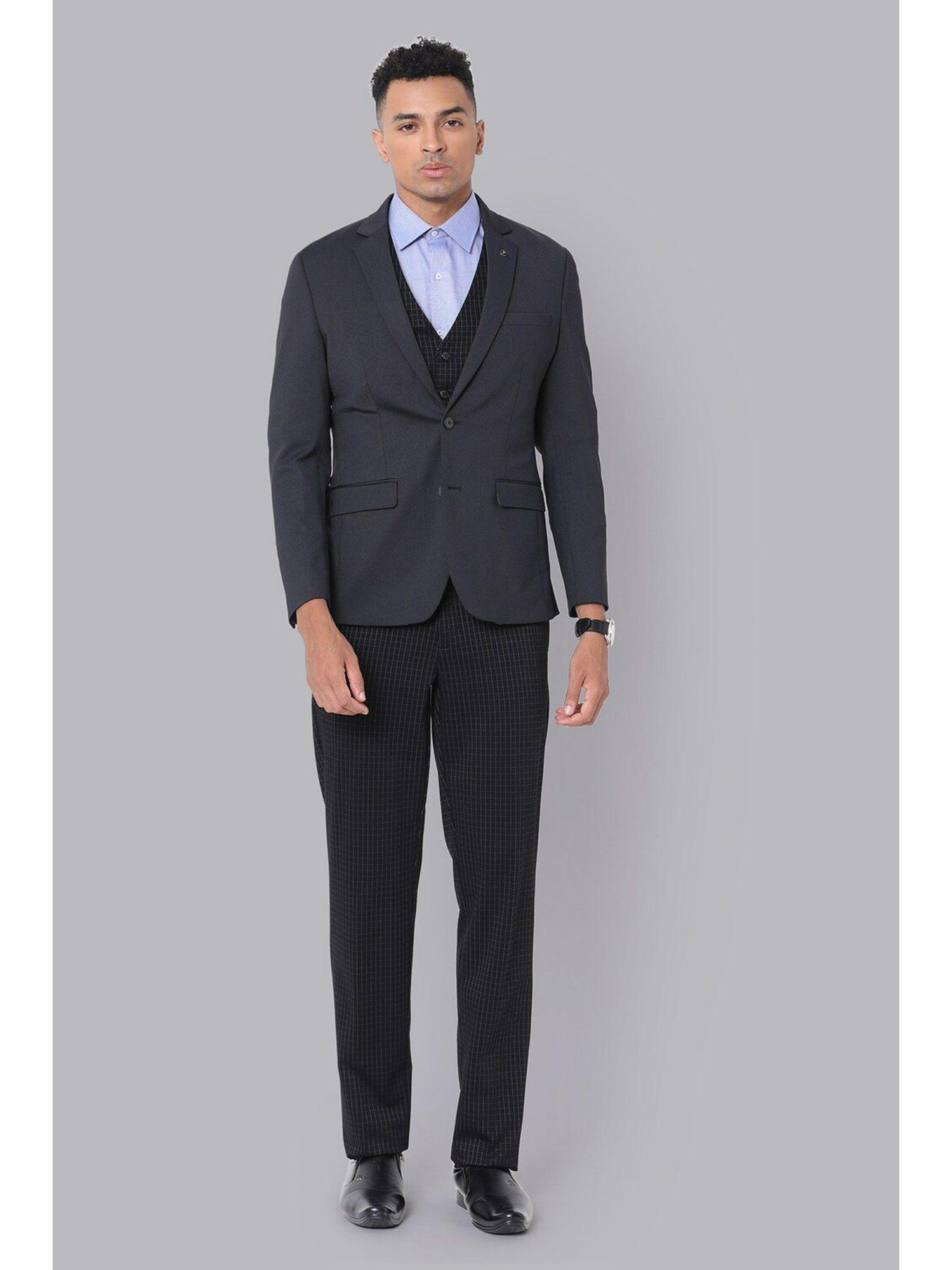 men navy textured ultra slim fit formal suit (set of 4)
