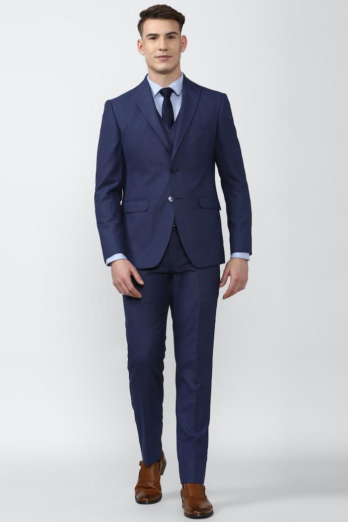 men navy three piece suit