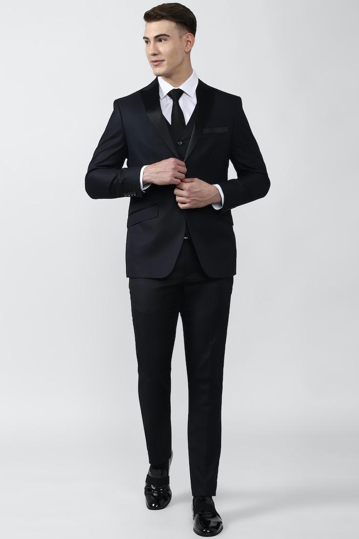 men navy three piece suit