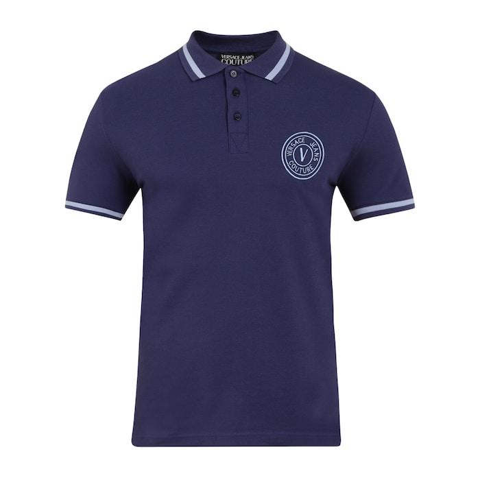 men navy tipped collar chest-branding polo