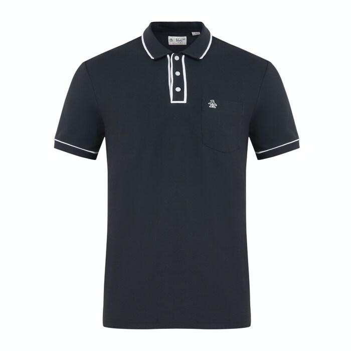 men navy tipped placket chest logo polo