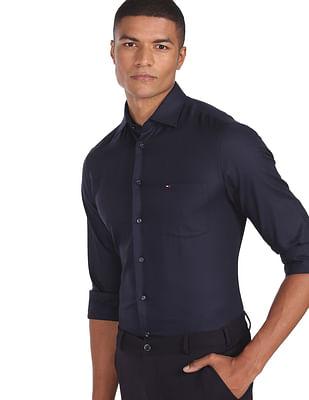 men navy tonal texture dobby weave casual shirt