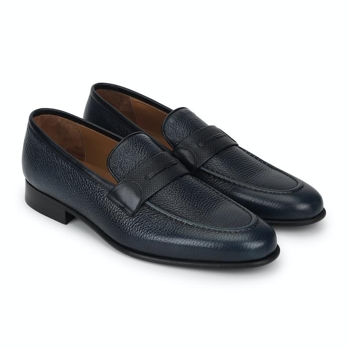 men navy top-trim textured loafers