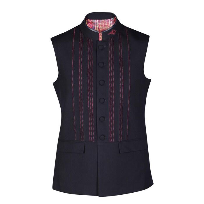 men navy waistcoat with thread work