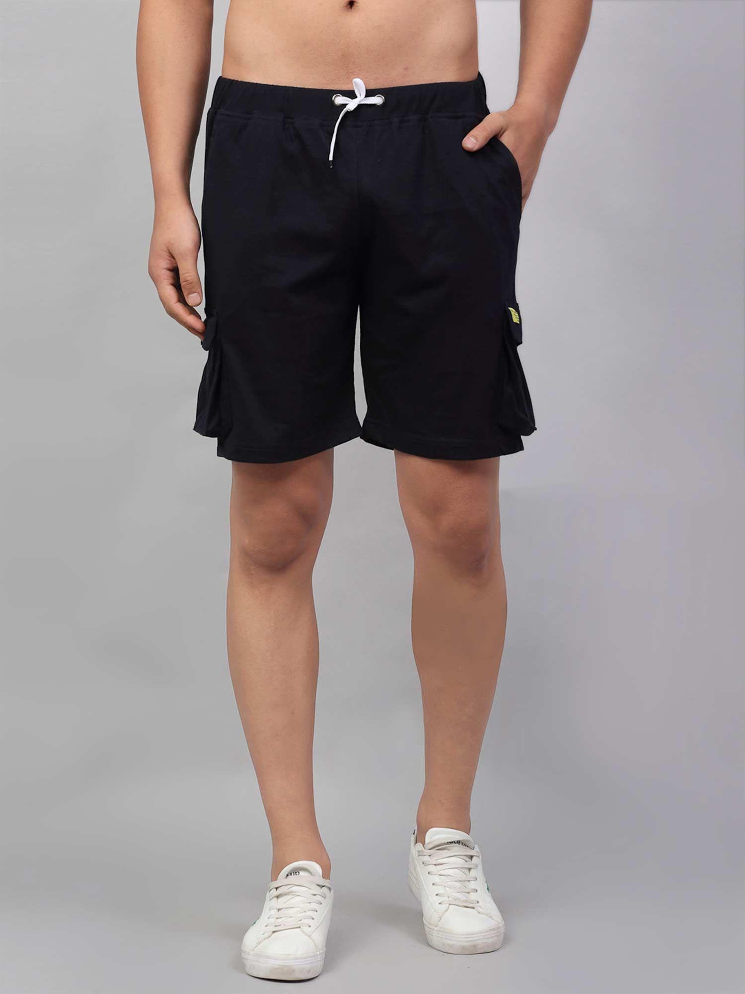 men navy with cargo pocket cotton knitted shorts