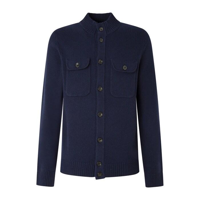 men navy wool and cashmere cardigan