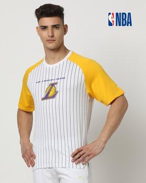 men nba lakers striped basketball regular fit crew-neck t-shirt