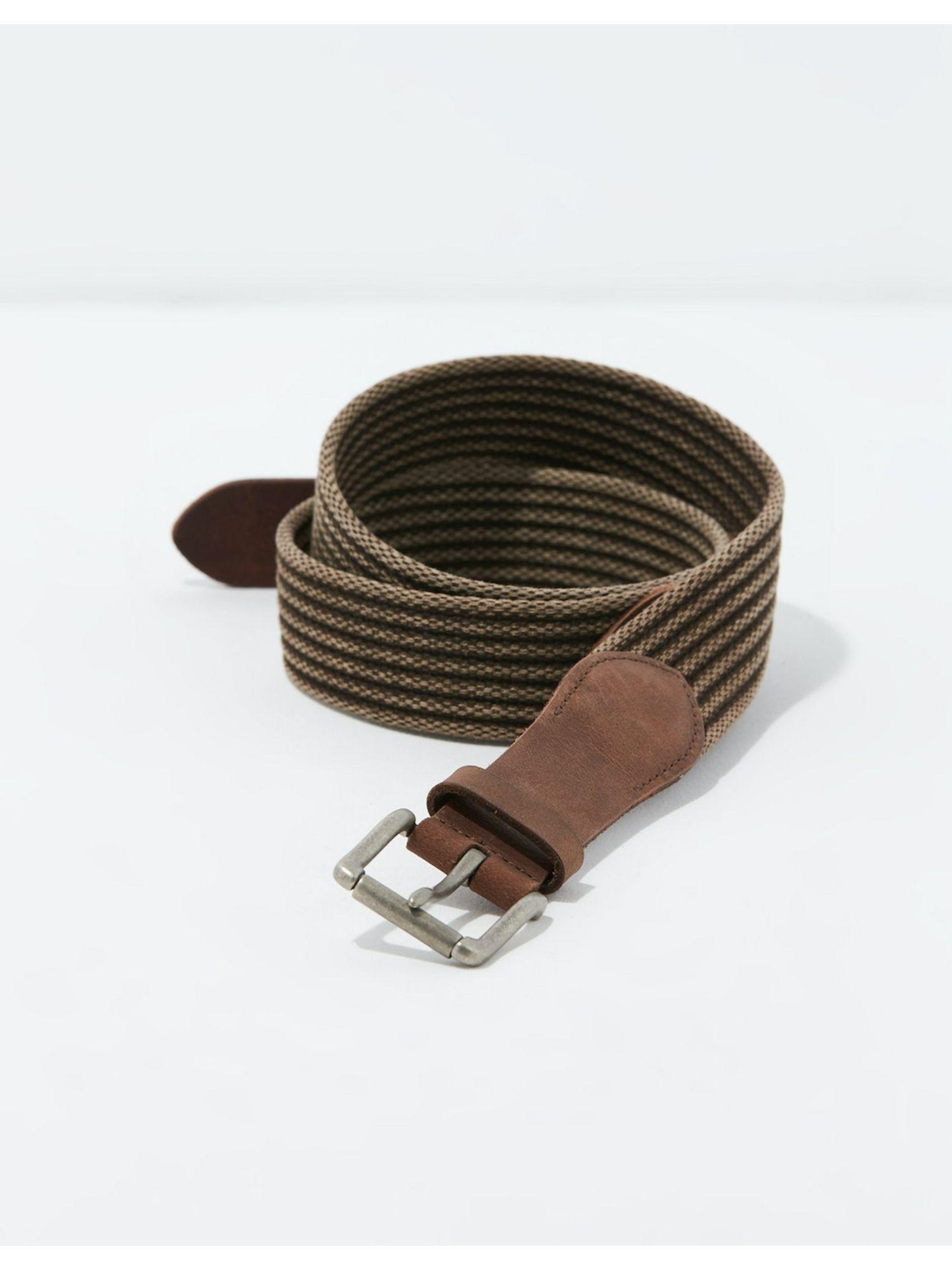 men neutral webbed leather belt solid plain