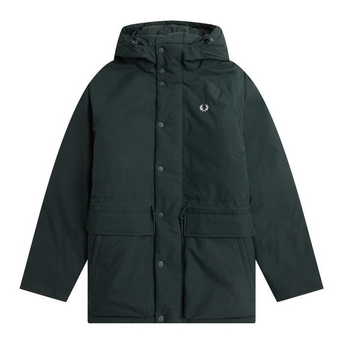 men night green plain padded zip-through chest logo jacket