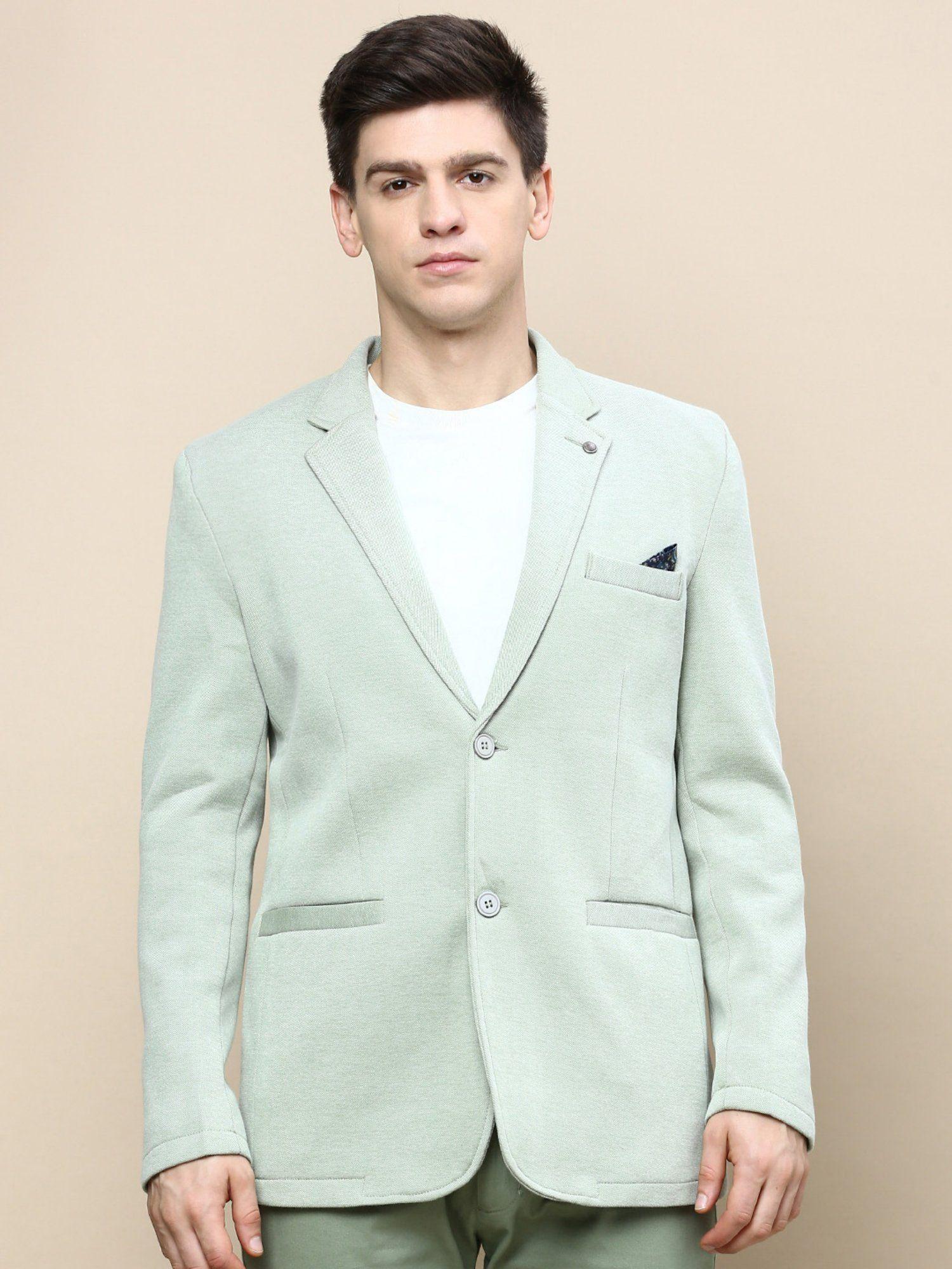 men notched lapel solid green single breasted blazer