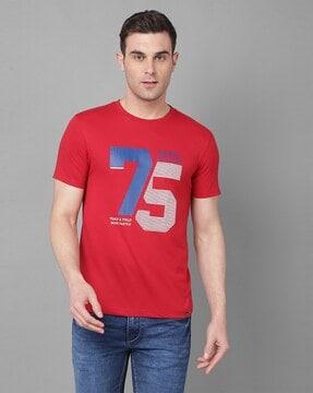 men numeric print regular fit crew-neck t-shirt
