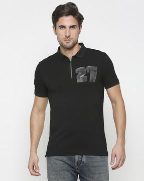 men numeric print regular fit polo t-shirt