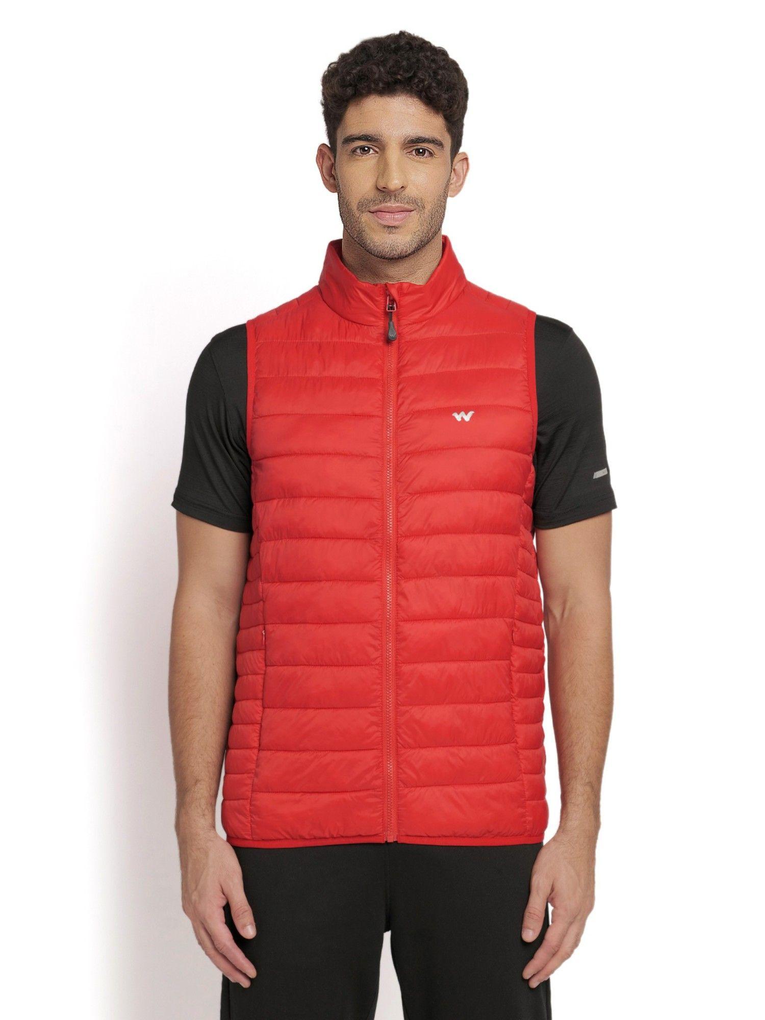 men nylon red solid plain jacket