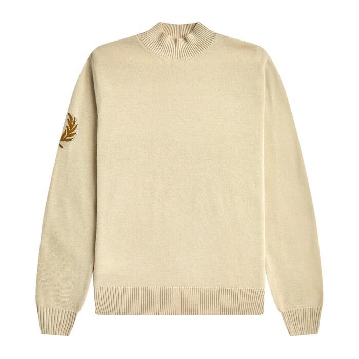 men oatmeal laurel wreath mock neck jumper