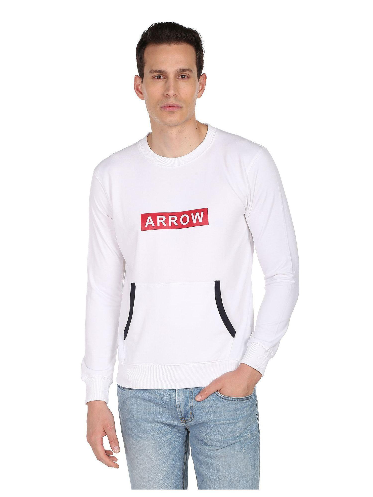 men off white crew neck logo print sweatshirt