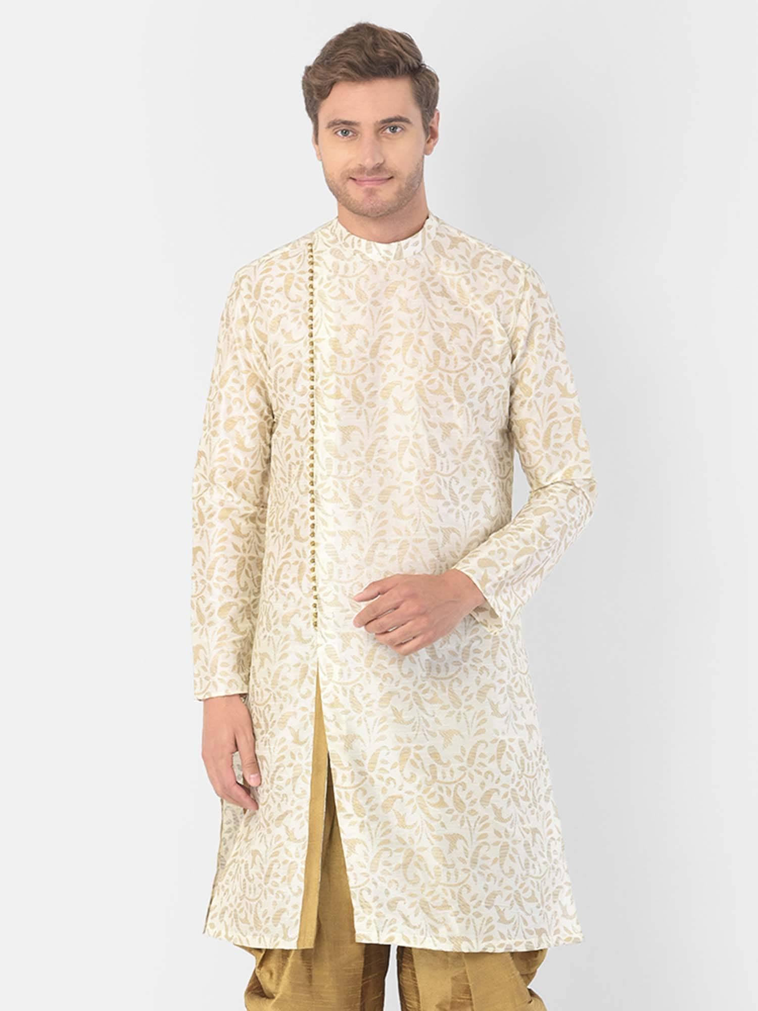 men off white ethnic motifs printed kurta