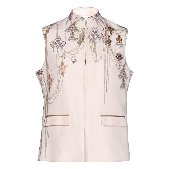 men off-white printed waistcoat