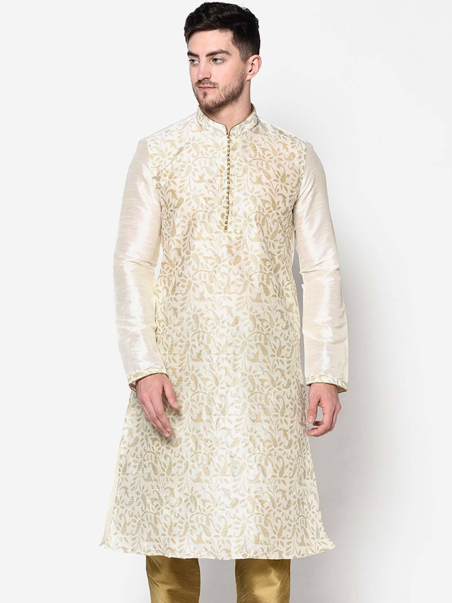 men off white silk kurta