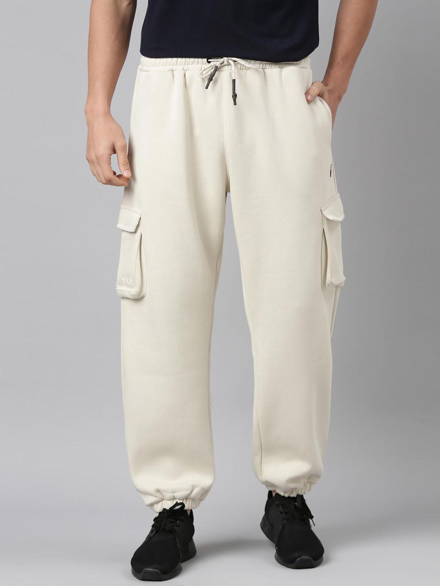 men off white solid joggers