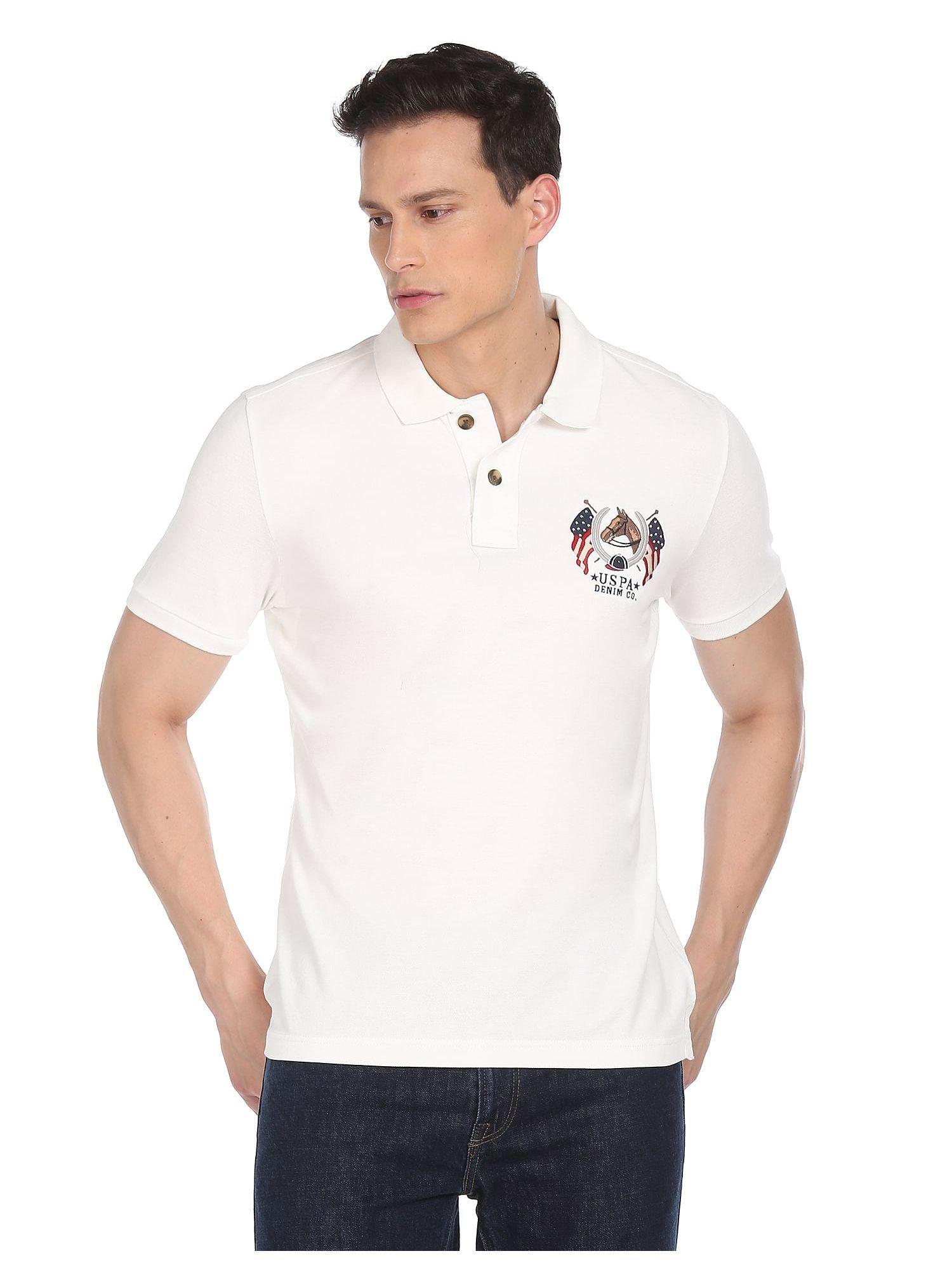 men off white solid pique polo t-shirt