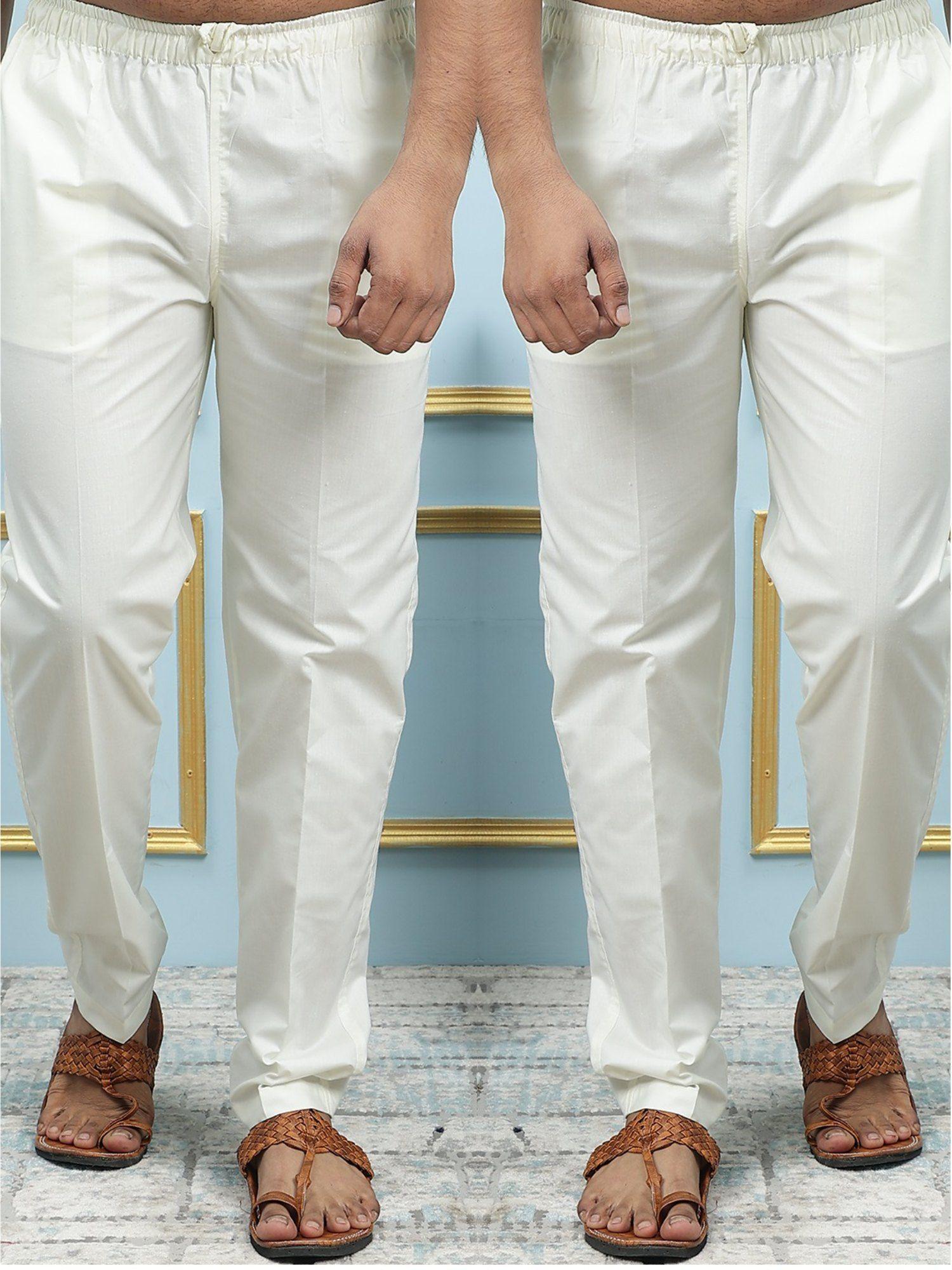 men off white solid pure cotton pyjama (set of 2)