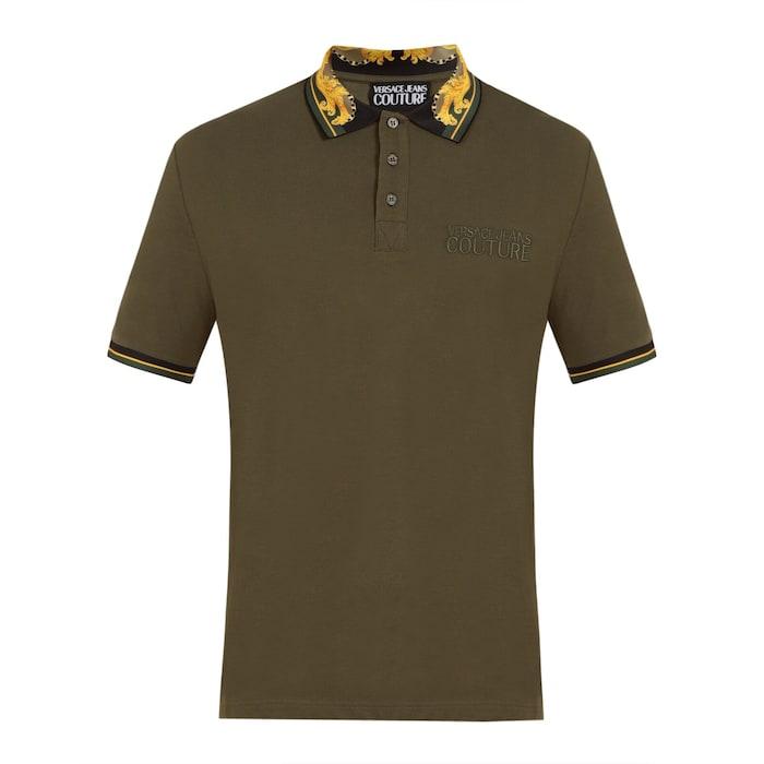 men olive baroque collar polo