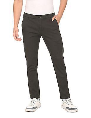 men olive bronson slim fit solid casual trousers