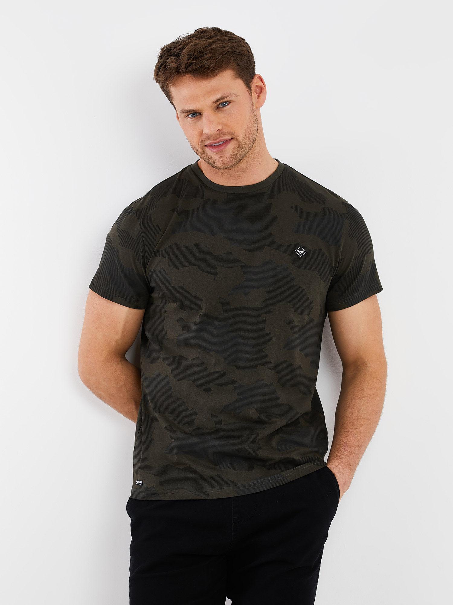 men olive camo print short sleeve t-shirt