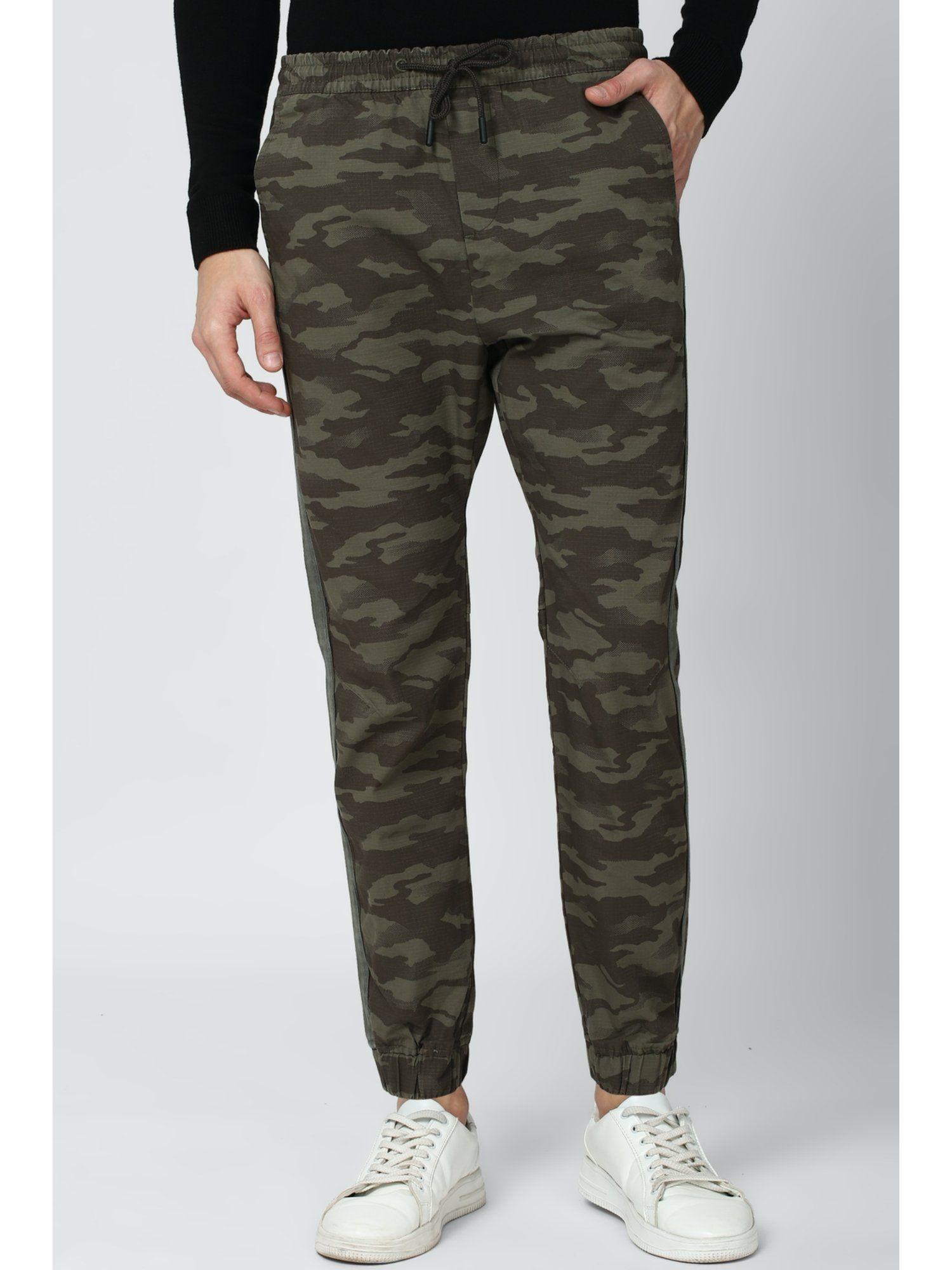 men olive camouflage casual jogger pants