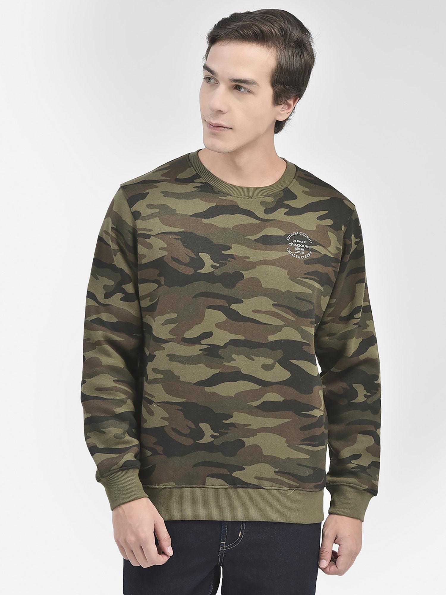 men olive camouflage round neck sweatshirt