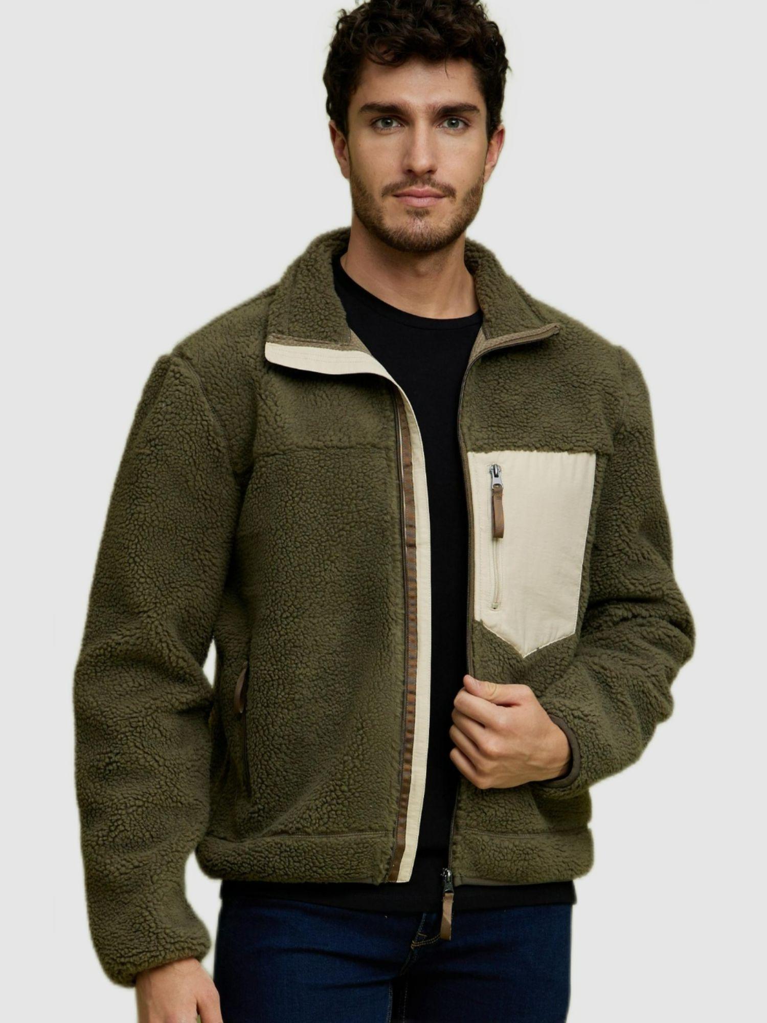 men olive colorblock jackets