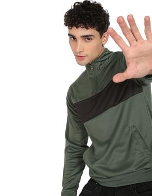 men olive colour block polyester sweatshirt