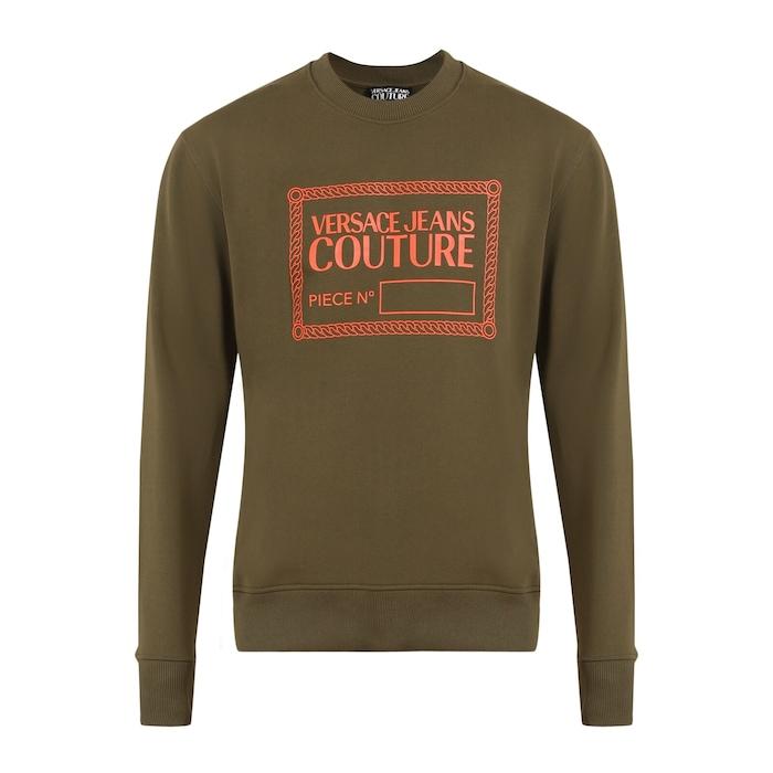 men olive contrast chest branding sweatshirt