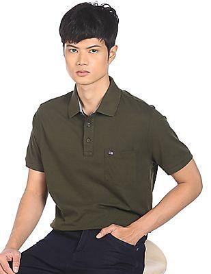 men olive cotton solid polo shirt