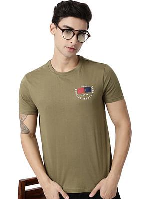 men olive crew neck solid cotton t-shirt