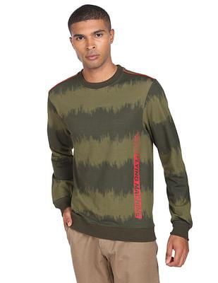 men olive crew neck tie-dye sweatshirt