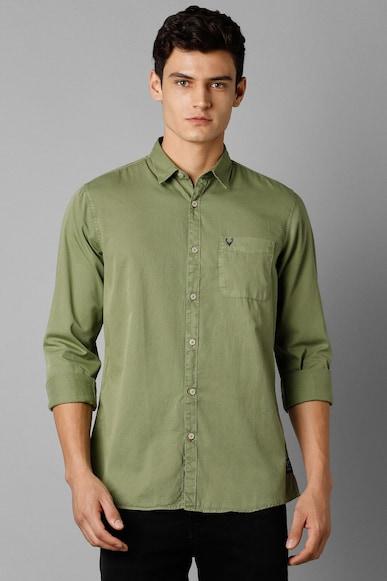 men olive custom fit textured full sleeves casual shirts